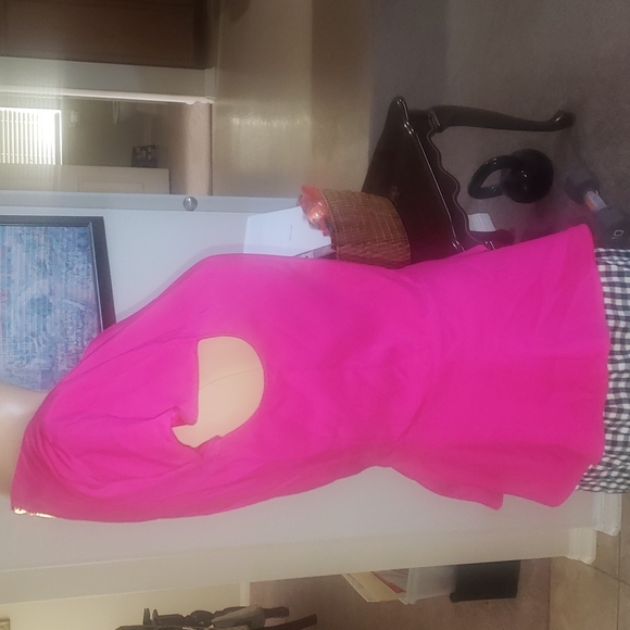 Express s hot pink satin peplum drop sleeve darted bust feminine top - Picture 6 of 11